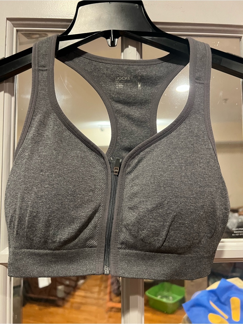 Jockey Charcoal Gray Front-Zip Racerback Sports Bra